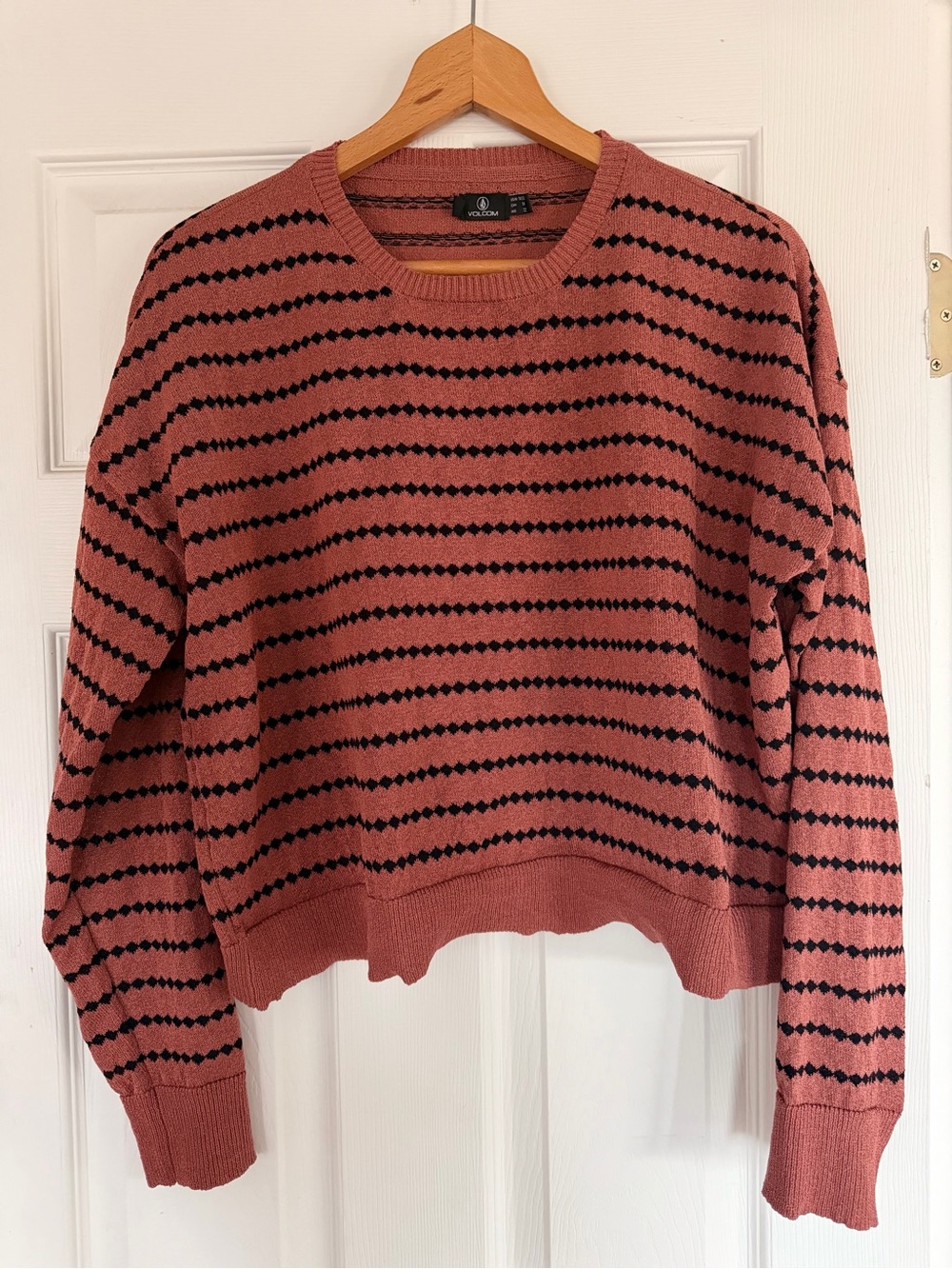 Volcom Pink Rust Striped Crewneck Sweater